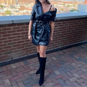 CINQ A SEPT Belted Faux-Leather Dress